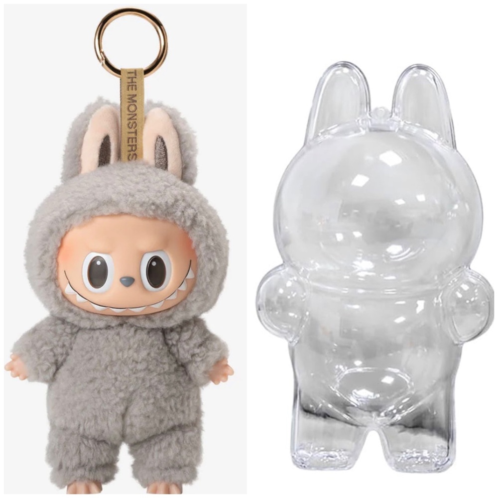 Sesame Bean Macaron Labubu Keychain with Display Case